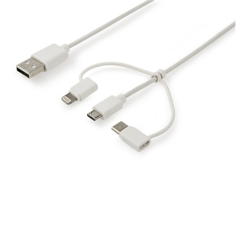 3 v 1 Synchronizační a Nabíjecí Kabel USB A Zástrčka - Micro B Zástrčka 1 m Bílá Type-C Adaptér / Adaptér Lightning - obrázek produktu