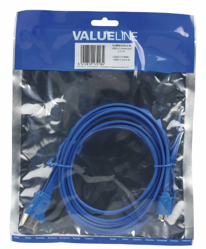 Kabel USB 3.0 USB A Zástrčka - Micro B Zástrčka Plochý 2.00 m Modrá - obrázek č. 2