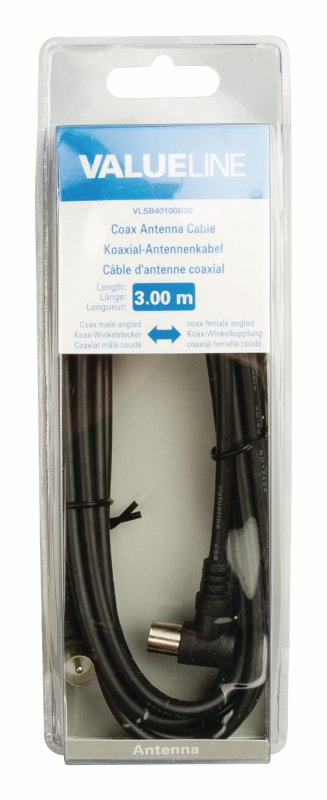 Koaxiální Kabel Úhlový Koax Zástrčka - Koax Zásuvka 3.00 m Černá - obrázek č. 3