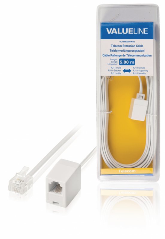 Telefonní Prodlužovací Kabel RJ11 (6P4C) Zásuvka - RJ11 (6P4C) Zástrčka Plochý 5.00 m Bílá - obrázek produktu