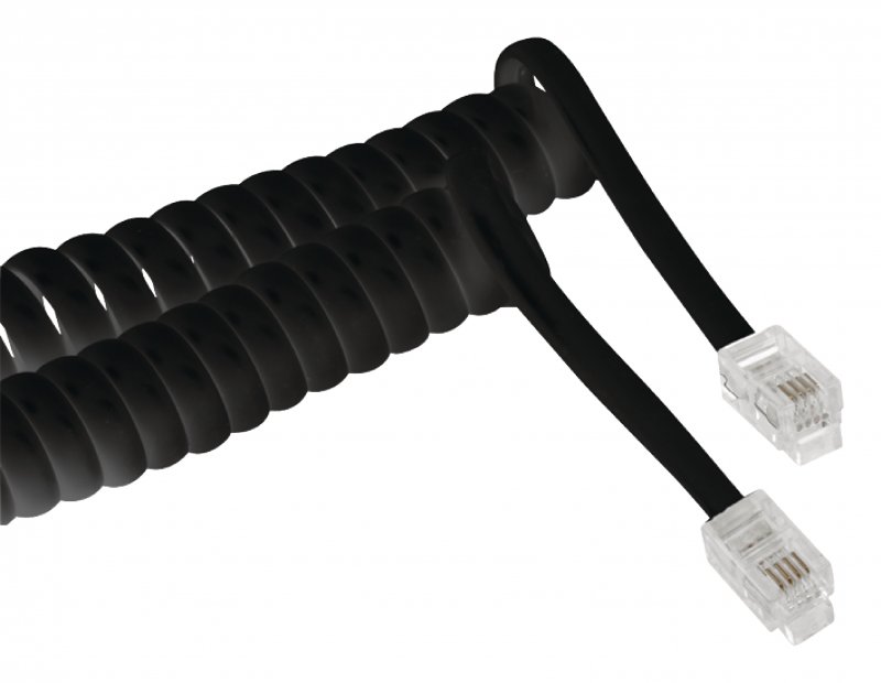 Telecom Cable RJ10 (4P4C) Zástrčka - RJ10 (4P4C) Zástrčka Spirálový 2.00 m Černá - obrázek produktu
