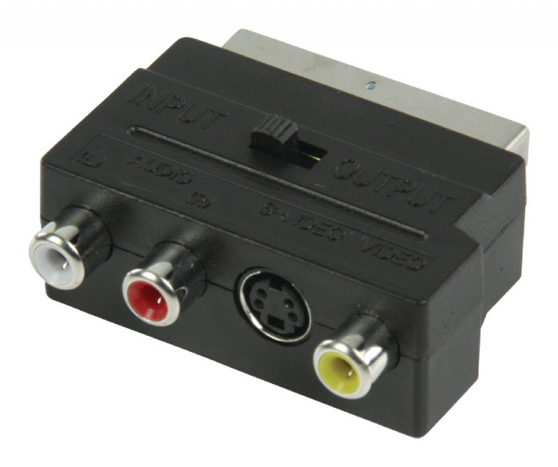 Adaptér SCART Vyměnitelný SCART Zástrčka - S-Video Zásuvka + 3x RCA Zásuvka Černá - obrázek č. 1