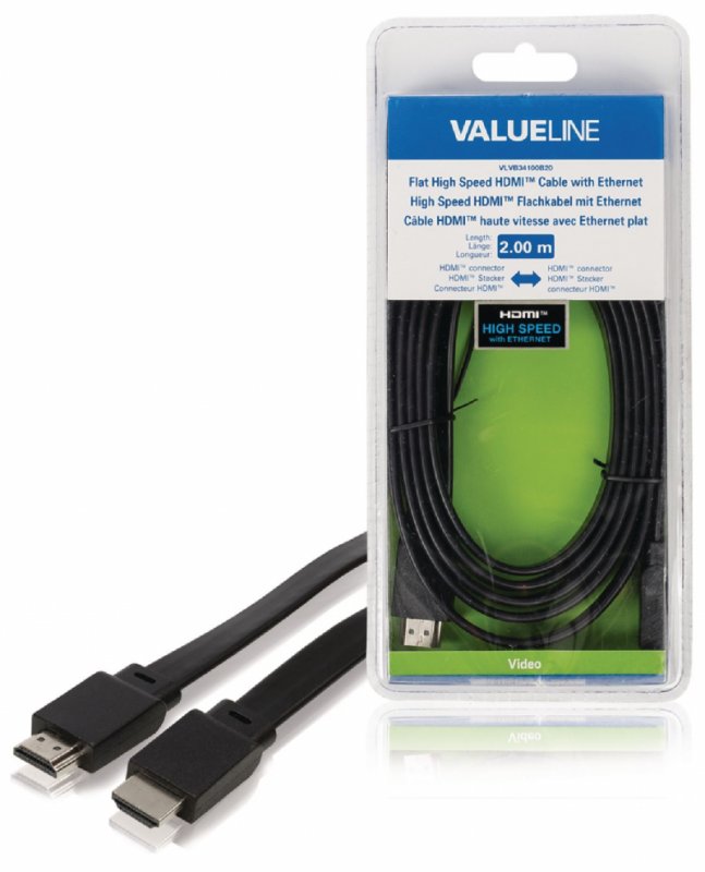 Plochý High Speed HDMI Kabel s Ethernetem HDMI Konektor - HDMI Konektor 2.00 m Černá - obrázek produktu