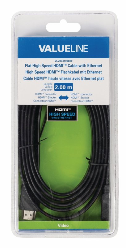 Plochý High Speed HDMI Kabel s Ethernetem HDMI Konektor - HDMI Konektor 2.00 m Černá - obrázek č. 3