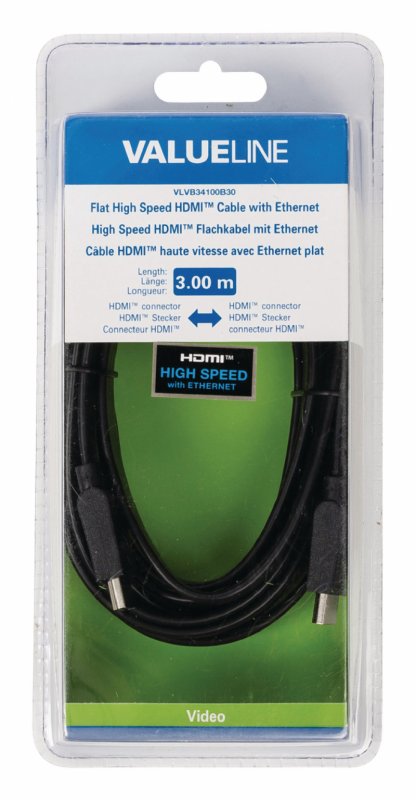 Plochý High Speed HDMI Kabel s Ethernetem HDMI Konektor - HDMI Konektor 3.00 m Černá - obrázek č. 3