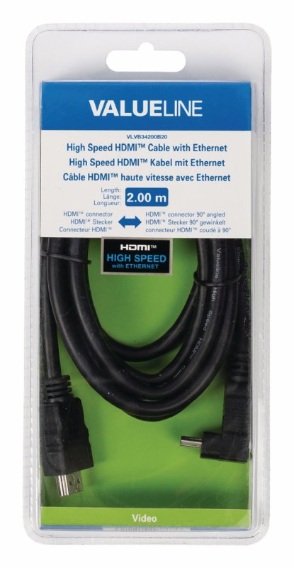 High Speed HDMI Kabel s Ethernetem HDMI Konektor - HDMI Konektor Úhlový, 90° 2.00 m Černá - obrázek č. 3