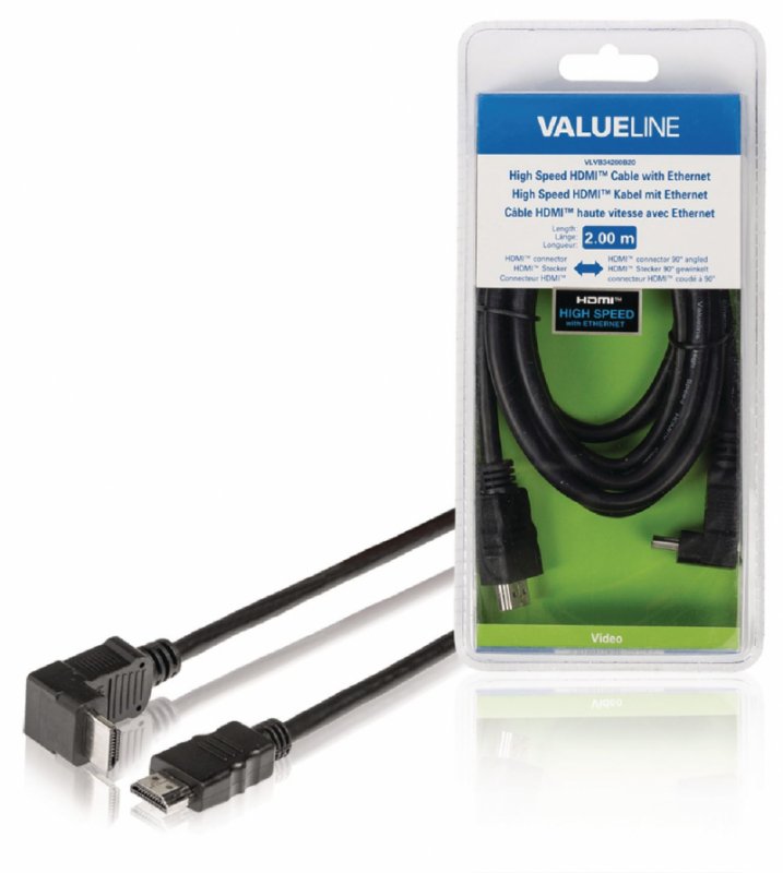 High Speed HDMI Kabel s Ethernetem HDMI Konektor - HDMI Konektor Úhlový, 90° 2.00 m Černá - obrázek produktu
