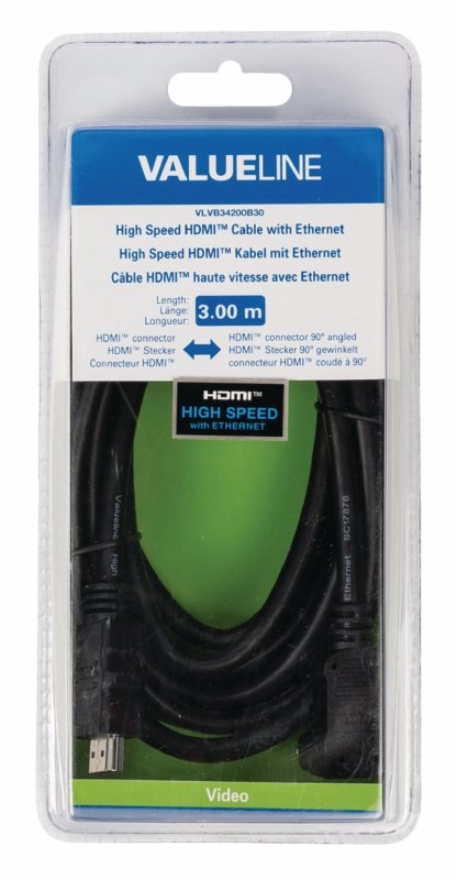 High Speed HDMI Kabel s Ethernetem HDMI Konektor - HDMI Konektor Úhlový, 90° 3.00 m Černá - obrázek č. 3