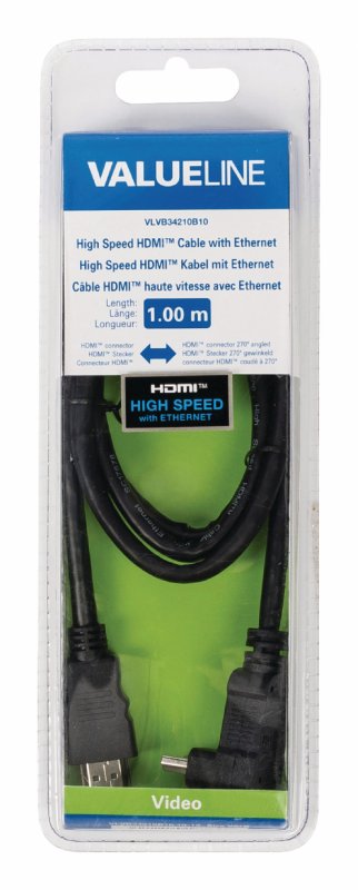 High Speed HDMI Kabel s Ethernetem HDMI Konektor - HDMI Konektor Úhlový, 90° 1.00 m Černá - obrázek č. 3
