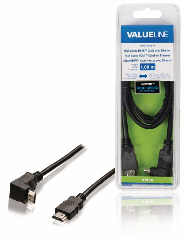 High Speed HDMI Kabel s Ethernetem HDMI Konektor - HDMI Konektor Úhlový, 90° 1.00 m Černá - obrázek produktu