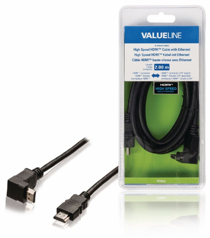 High Speed HDMI Kabel s Ethernetem HDMI Konektor - HDMI Konektor Úhlový, 270° 2.00 m Černá - obrázek produktu