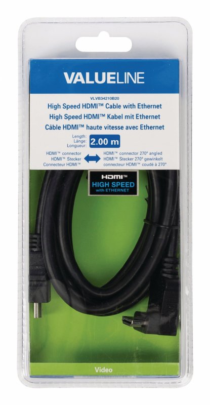 High Speed HDMI Kabel s Ethernetem HDMI Konektor - HDMI Konektor Úhlový, 270° 2.00 m Černá - obrázek č. 3