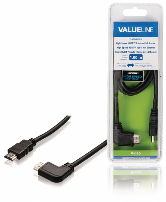 High Speed HDMI Kabel s Ethernetem HDMI Konektor - HDMI Konektor Úhlový, Levý 1.00 m Černá - obrázek produktu