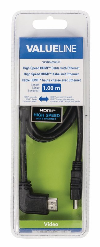 High Speed HDMI Kabel s Ethernetem HDMI Konektor - HDMI Konektor Úhlový, Levý 1.00 m Černá - obrázek č. 3