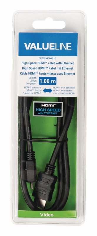 High Speed HDMI Kabel s Ethernetem HDMI Konektor - HDMI Mini Konektor 1.00 m Černá - obrázek č. 3