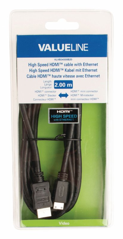 High Speed HDMI Kabel s Ethernetem HDMI Konektor - HDMI Mini Konektor 2.00 m Černá - obrázek č. 3