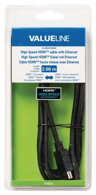 High Speed HDMI Kabel s Ethernetem HDMI Konektor - HDMI Micro Konektor 2.00 m Černá - obrázek č. 3