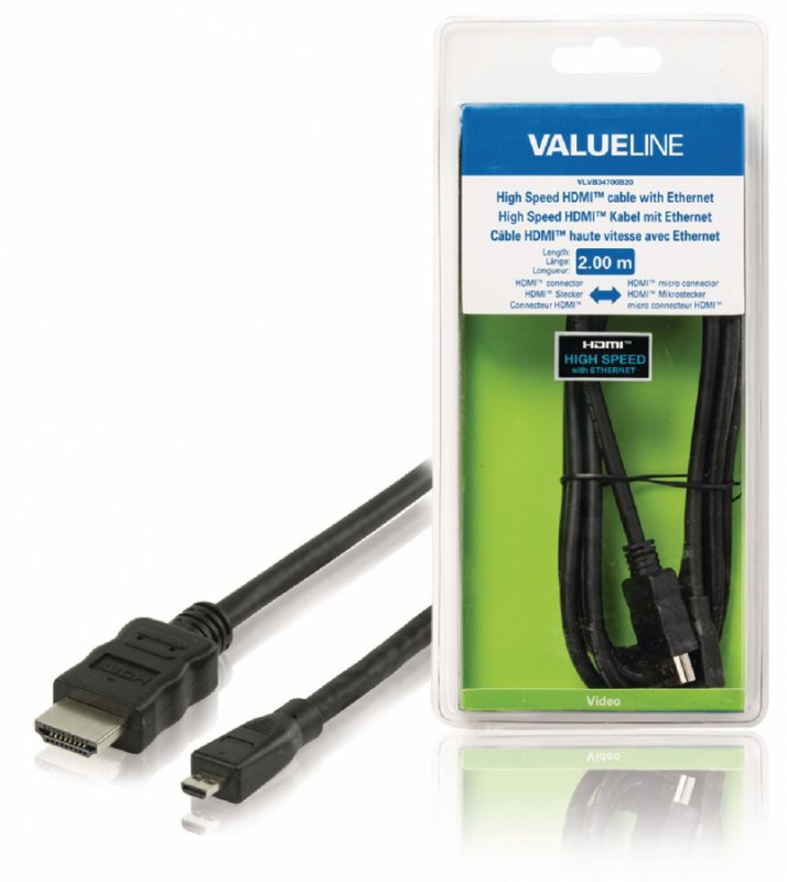 High Speed HDMI Kabel s Ethernetem HDMI Konektor - HDMI Micro Konektor 2.00 m Černá - obrázek produktu
