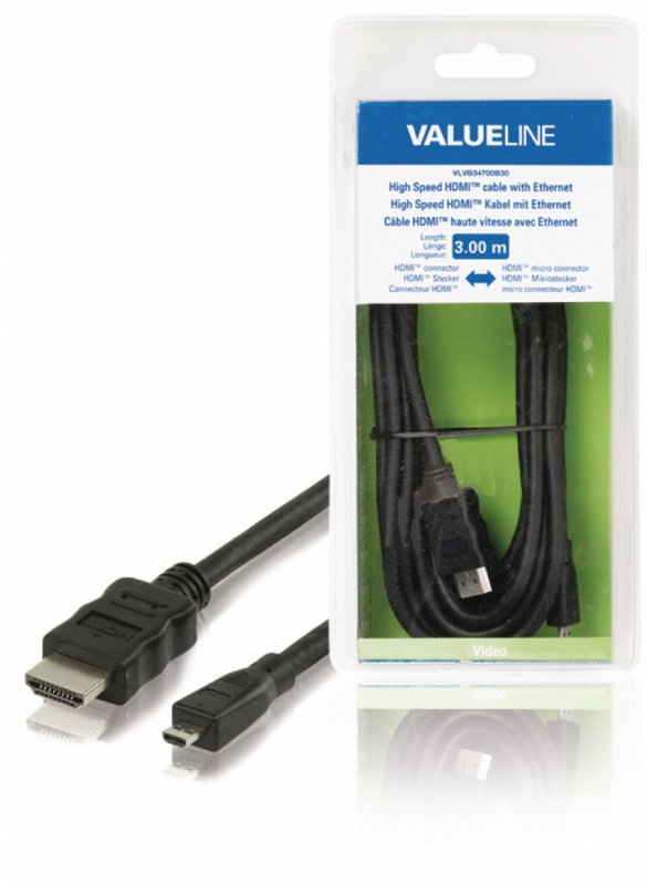 High Speed HDMI Kabel s Ethernetem HDMI Konektor - HDMI Micro Konektor 3.00 m Černá - obrázek produktu