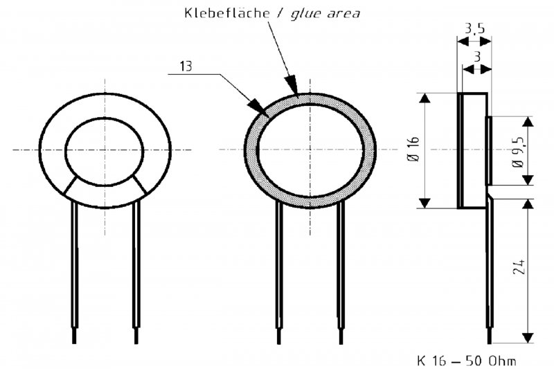 K 16 - 50 Ohm - 1,6 cm (0,63") miniaturní reproduktor VS-K16 - obrázek č. 1