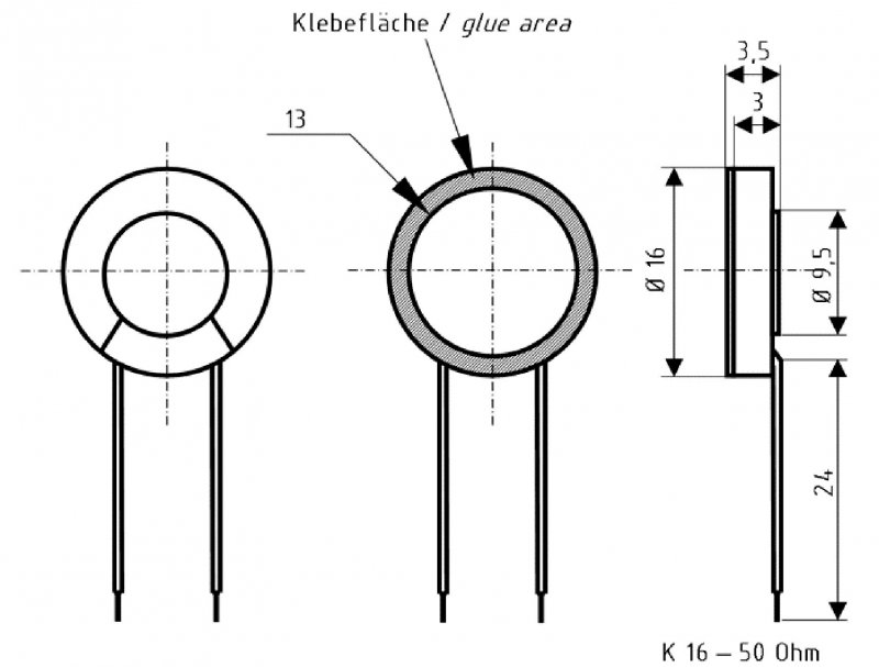 K 16 - 50 Ohm - 1,6 cm (0,63") miniaturní reproduktor VS-K16 - obrázek č. 3