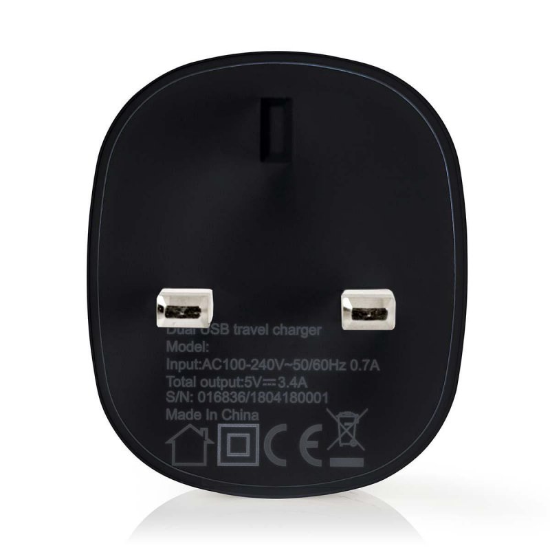 Síťová Nabíječka | 3,4 A | USB / USB-C | Černá barva | UK Zástrčka - obrázek č. 2