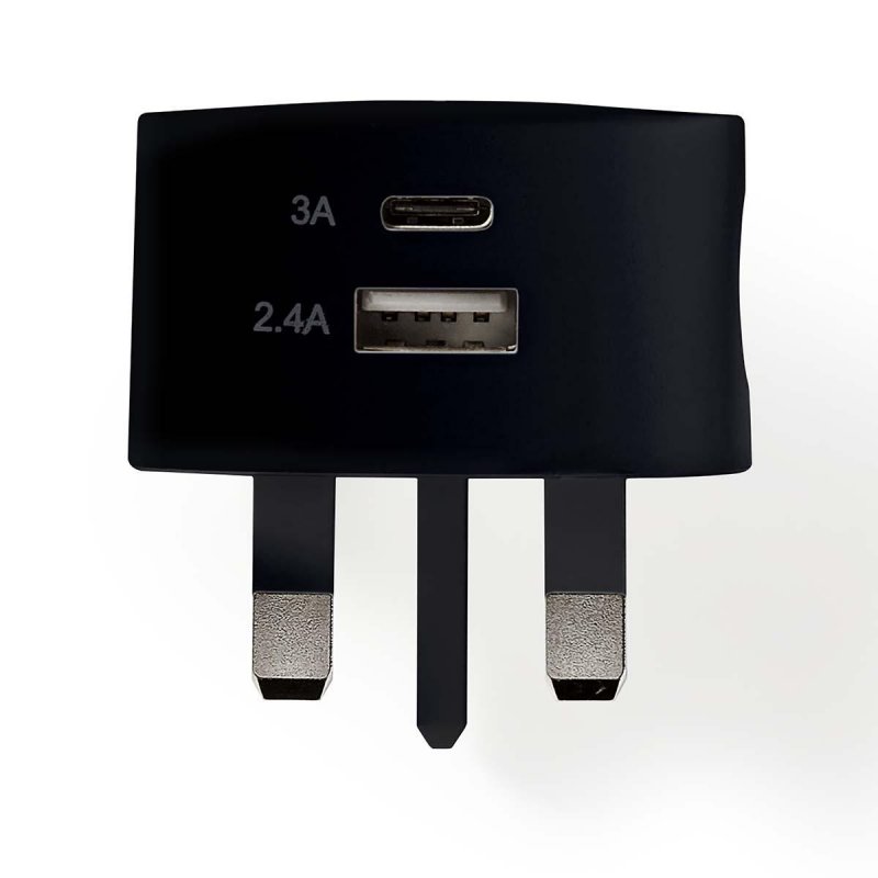 Síťová Nabíječka | 3,4 A | USB / USB-C | Černá barva | UK Zástrčka - obrázek č. 4