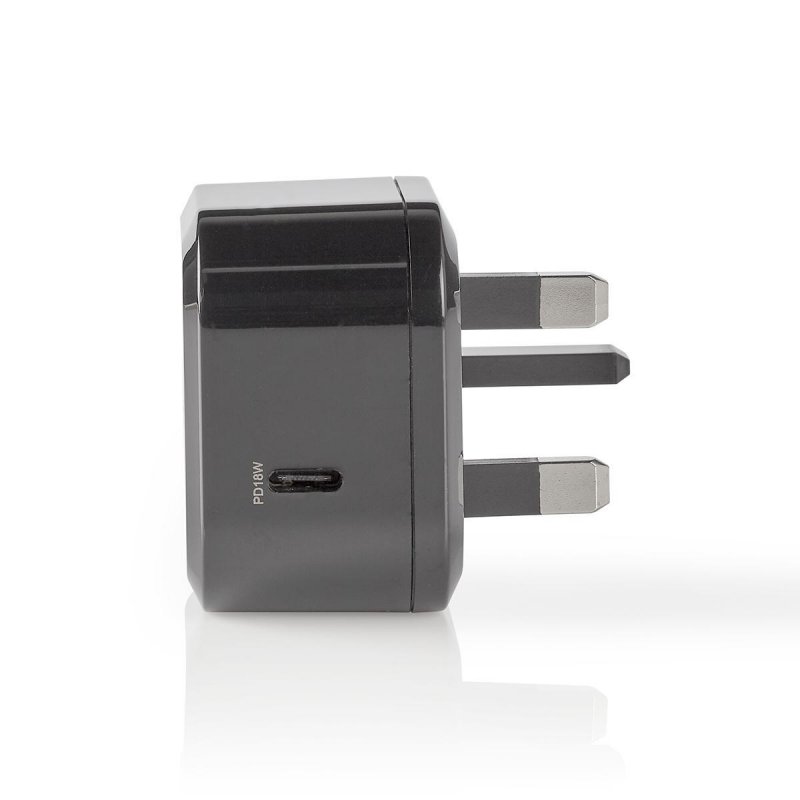 Nástěnná nabíječka | 3,0 A | USB-C | Power Delivery: 18 W | Černá barva | UK Zástrčka - obrázek č. 3