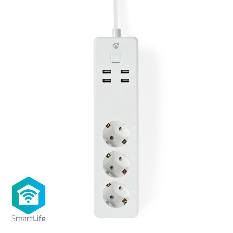 SmartLife Prodlužovací Přívod | Wi-Fi | 3x Zásuvka typu F (CEE 7/3) / 4 x USB | 16 A | 3680 W | Délka napájecího kabelu: 1.8 m | - obrázek produktu