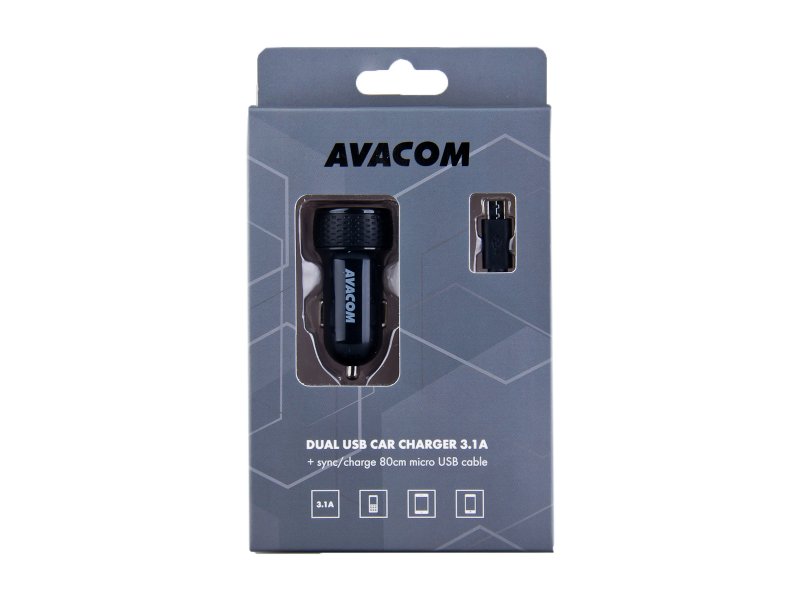 Nabíječka do auta AVACOM NACL-2XKK-31A s dvěma USB výstupy 5V/ 1A - 3,1A, černá barva - obrázek č. 2