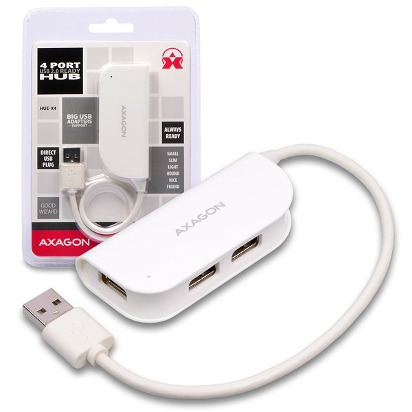 AXAGON externí 4x USB2.0 READY WHITE hub - obrázek produktu