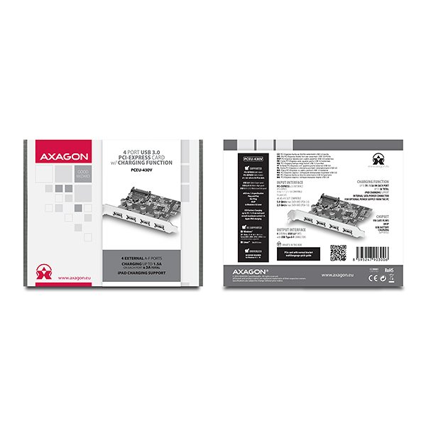 AXAGON PCEU-430V, PCIe adapter 4x USB3.0, UASP, nabíjení 3A, VIA - obrázek č. 6