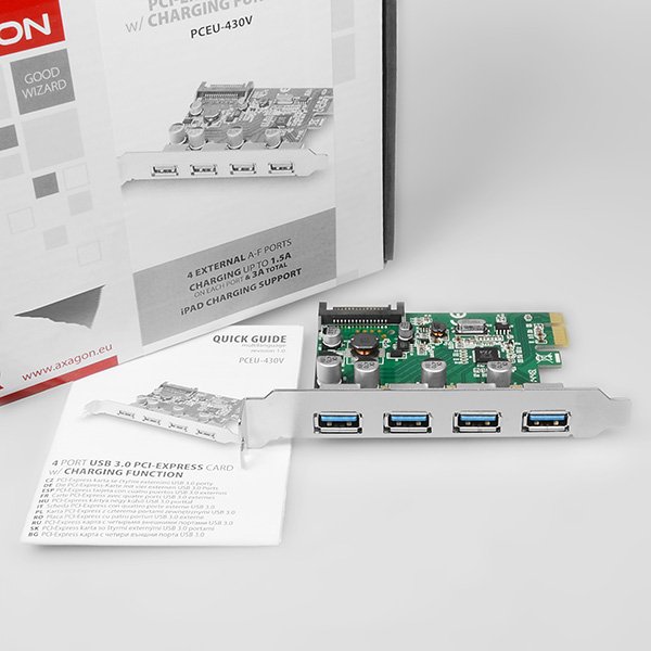AXAGON PCEU-430V, PCIe adapter 4x USB3.0, UASP, nabíjení 3A, VIA - obrázek č. 5
