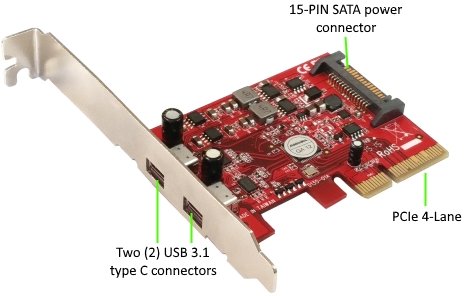 Addonics 2-portový USB 3.1 Type C PCIe 4X řadič - obrázek č. 1