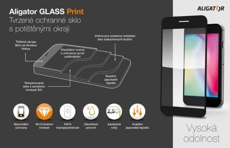 Aligator Ochranné tvrzené sklo GLASS PRINT, iPhone 14 Pro, černá, celoplošné lepení - obrázek č. 2