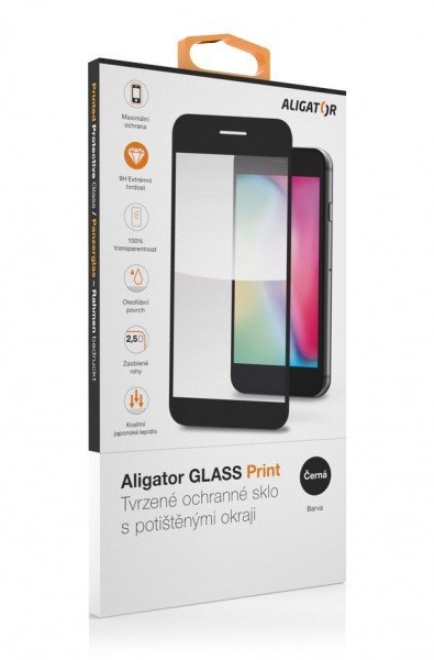 Aligator Ochranné tvrzené sklo GLASS PRINT, iPhone14 Pro Max, černá, celoplošné lepení - obrázek produktu
