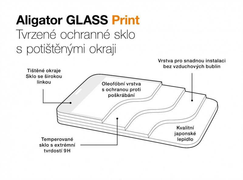 Aligator ochranné tvrzené sklo GLASS PRINT, Samsung Galaxy A14 4G/ 5G, černá, celoplošné lepení - obrázek č. 2