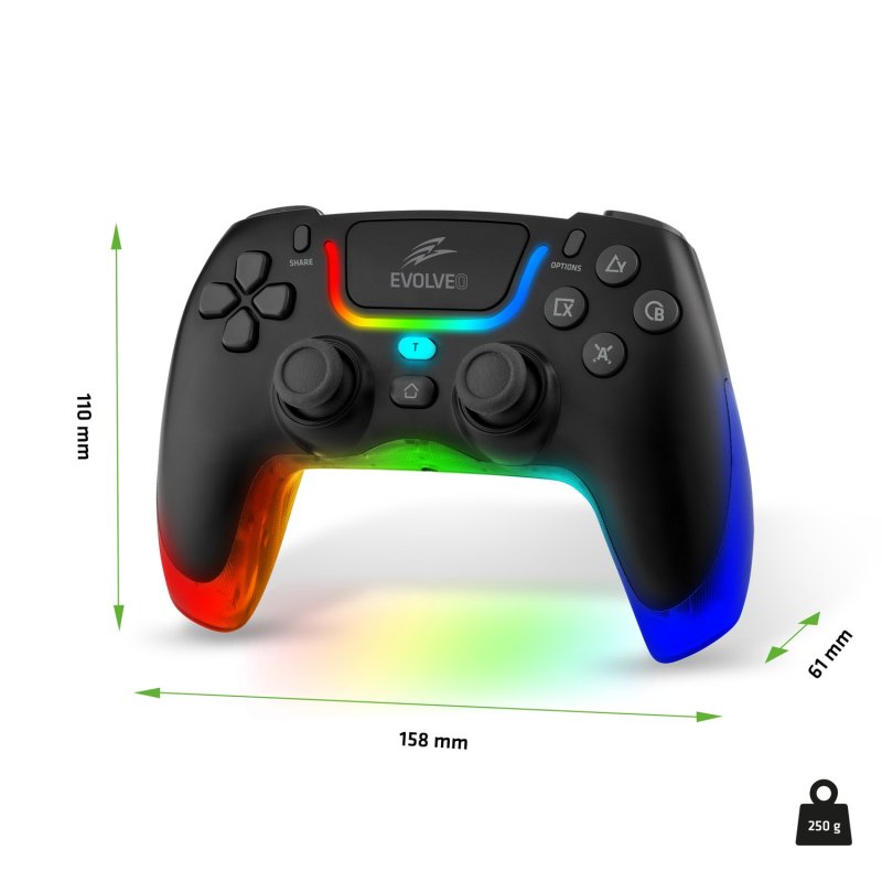 EVOLVEO Ptero2, bezdrátový & drátový gamepad pro PC, PS3 / 4 / 5, iOS, Android, Switch, černý - obrázek č. 3
