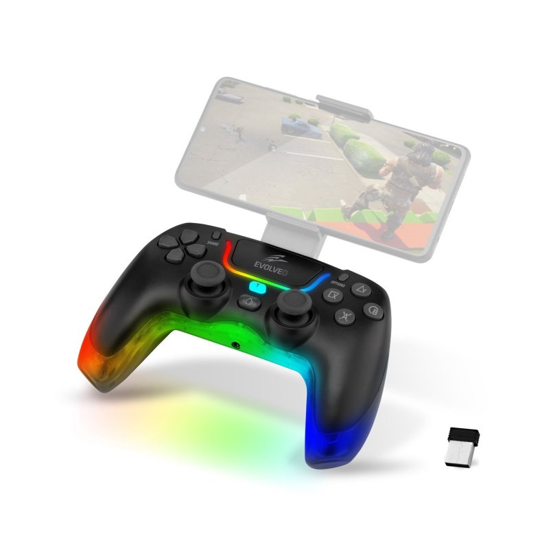 EVOLVEO Ptero2, bezdrátový & drátový gamepad pro PC, PS3 / 4 / 5, iOS, Android, Switch, černý - obrázek produktu
