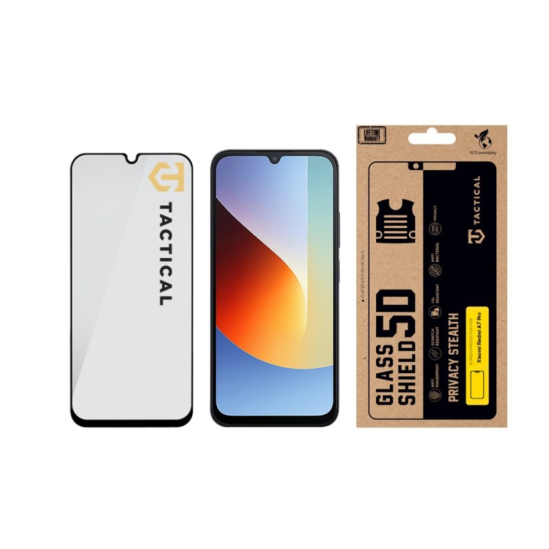 Tactical Glass Shield Privacy Stealth 5D sklo pro Xiaomi Redmi A7 Pro Black - obrázek č. 2