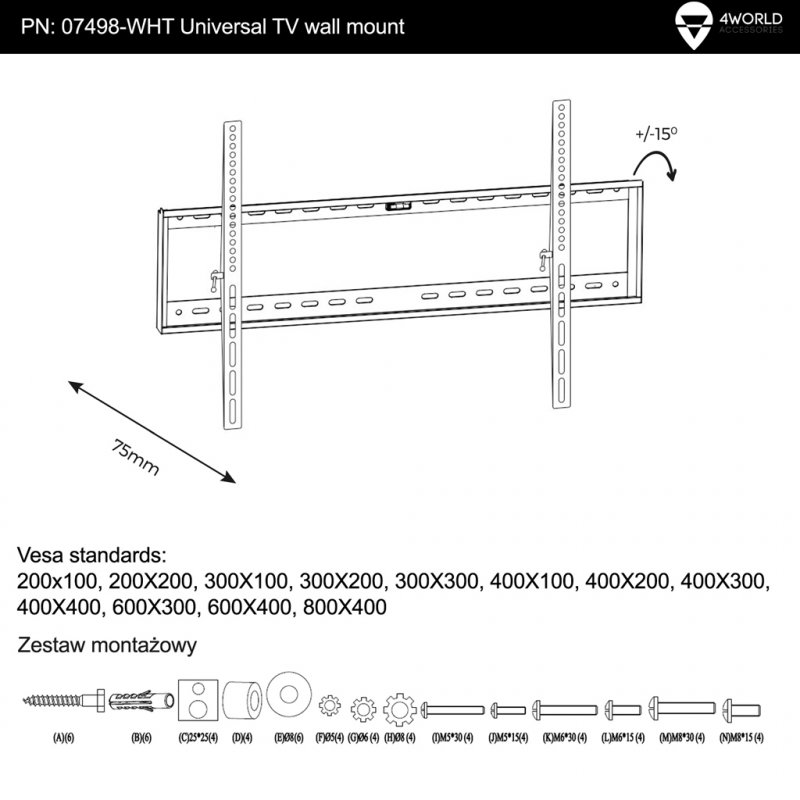 4W Sklopný držák pro LCD 30-79” nákl. 15° 60kg BLK - obrázek č. 6