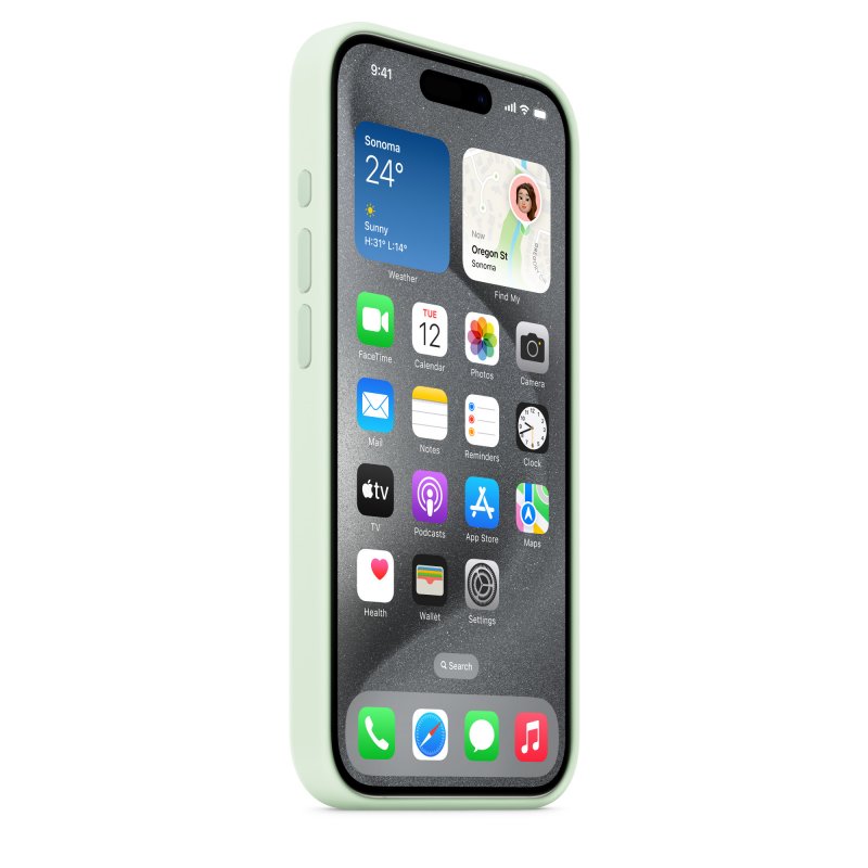 iPhone 15 Pro Silicone Case with MS - Soft Mint - obrázek č. 1