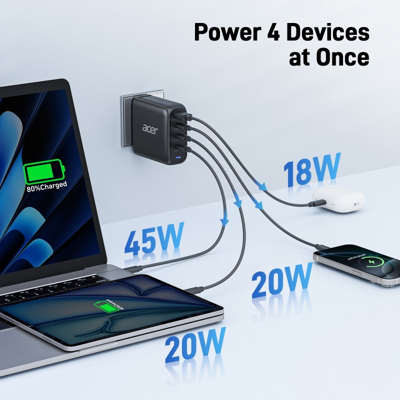 Acer GAN 100W PD charger,3xUSB-C,1xUSB-A černý - obrázek č. 1