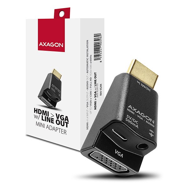 AXAGON RVH-VGAM, HDMI -> VGA MINI redukce /  adaptér, FullHD, audio výstup, micro USB nap. konektor - obrázek produktu