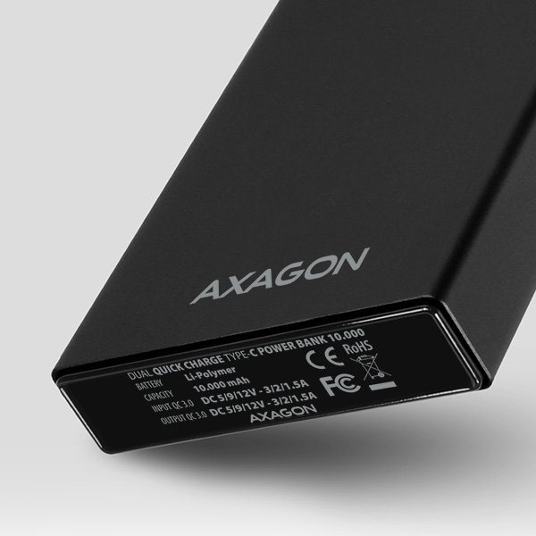 AXAGON PWB-L10QC, ALU SLIM Powerbanka Li-pol 10000mAh, 2x QC3.0 výstup, USB-C PD vstup/ výstup, LCD d - obrázek č. 6