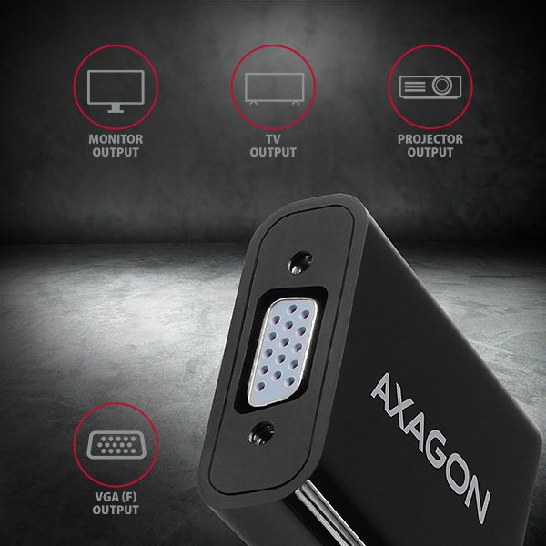 AXAGON RVH-VGAN, HDMI -> VGA redukce /  adaptér, FullHD, audio výstup, micro USB nap. konektor - obrázek č. 5