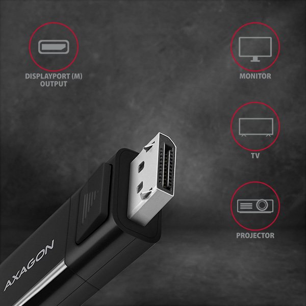 AXAGON RVC-DPC, USB-C -> DisplayPort redukce /  kabel 1.8m, 4K/ 60Hz - obrázek č. 3