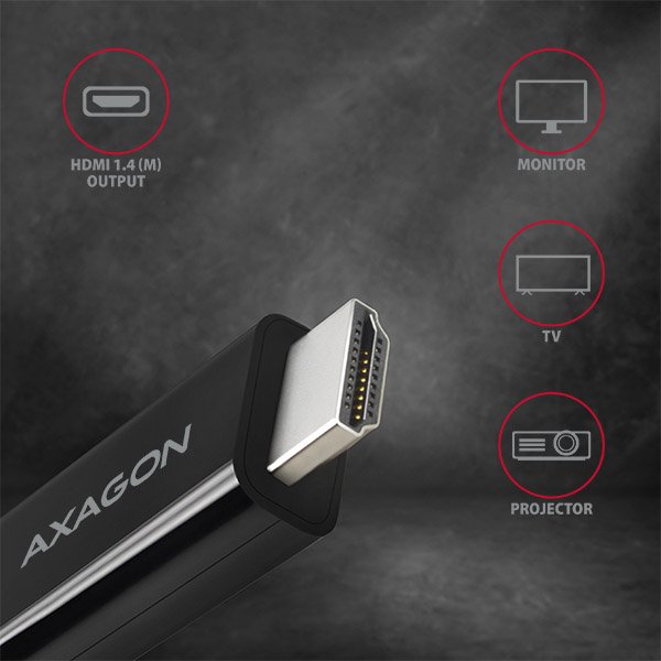 AXAGON RVC-HI14C, USB-C -> HDMI 1.4 redukce /  kabel 1.8m, 4K/ 30Hz - obrázek č. 3