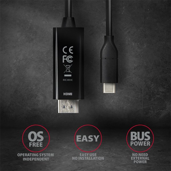AXAGON RVC-HI14C, USB-C -> HDMI 1.4 redukce /  kabel 1.8m, 4K/ 30Hz - obrázek č. 5