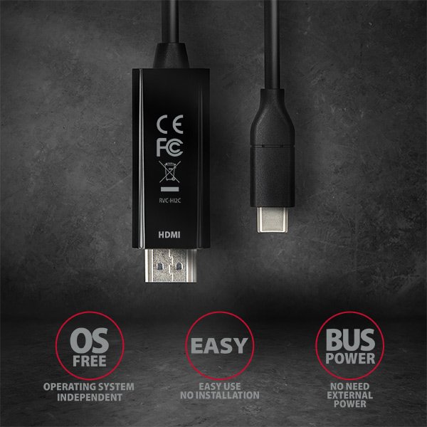 AXAGON RVC-HI2C, USB-C -> HDMI 2.0 redukce /  kabel 1.8m, 4K/ 60Hz - obrázek č. 5